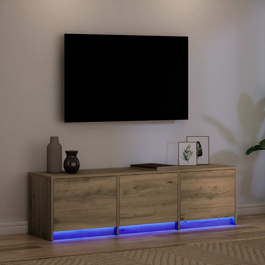 TV-kast met LED Artisan Eiken 140 x 34 x 40 cm Bewerkt hout