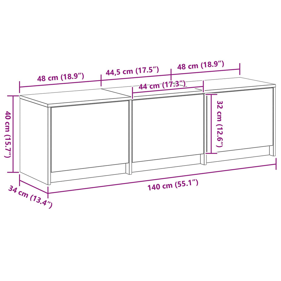 TV-kast met LED Zwart Eiken 140 x 34 x 40 cm Bewerkt hout