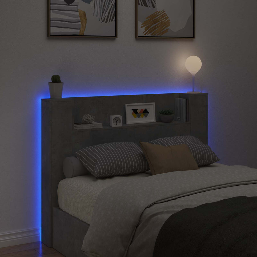 Hoofdbord Kast met LED Betonkleurig 140 x 16,5 x 103,5 cm
