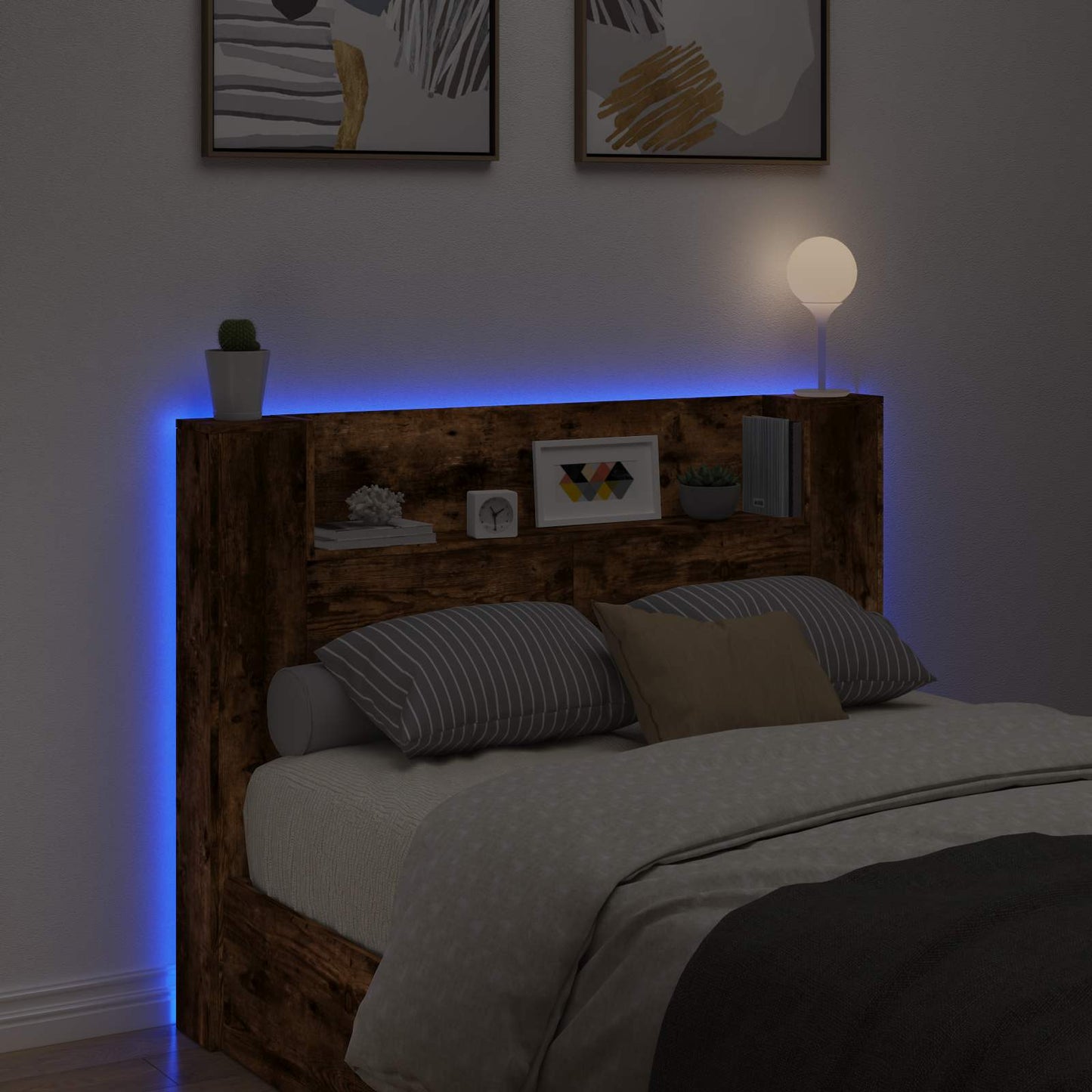 Hoofdbord Kast met LED Gerookt eiken 140 x 16,5 x 103,5 cm