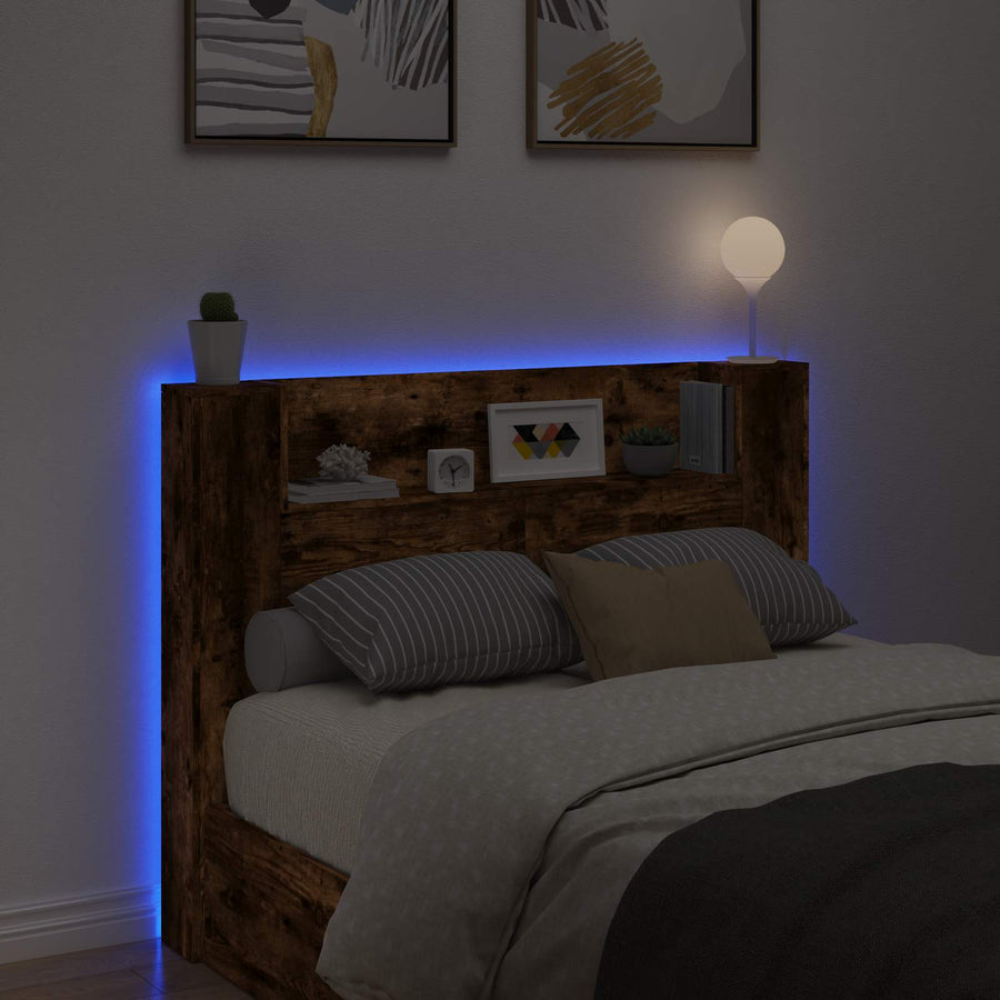 Hoofdbord Kast met LED Gerookt eiken 140 x 16,5 x 103,5 cm