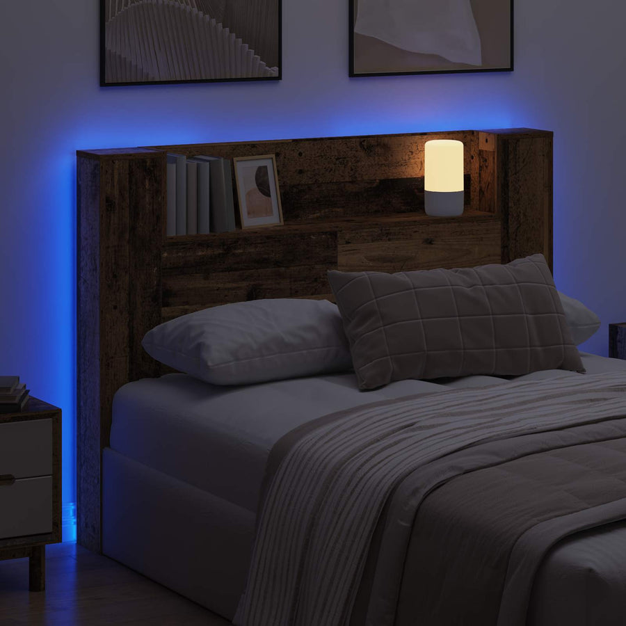 Hoofdbord Kast met LED met plank Oudhout 140 x 16,5 x 103,5 cm