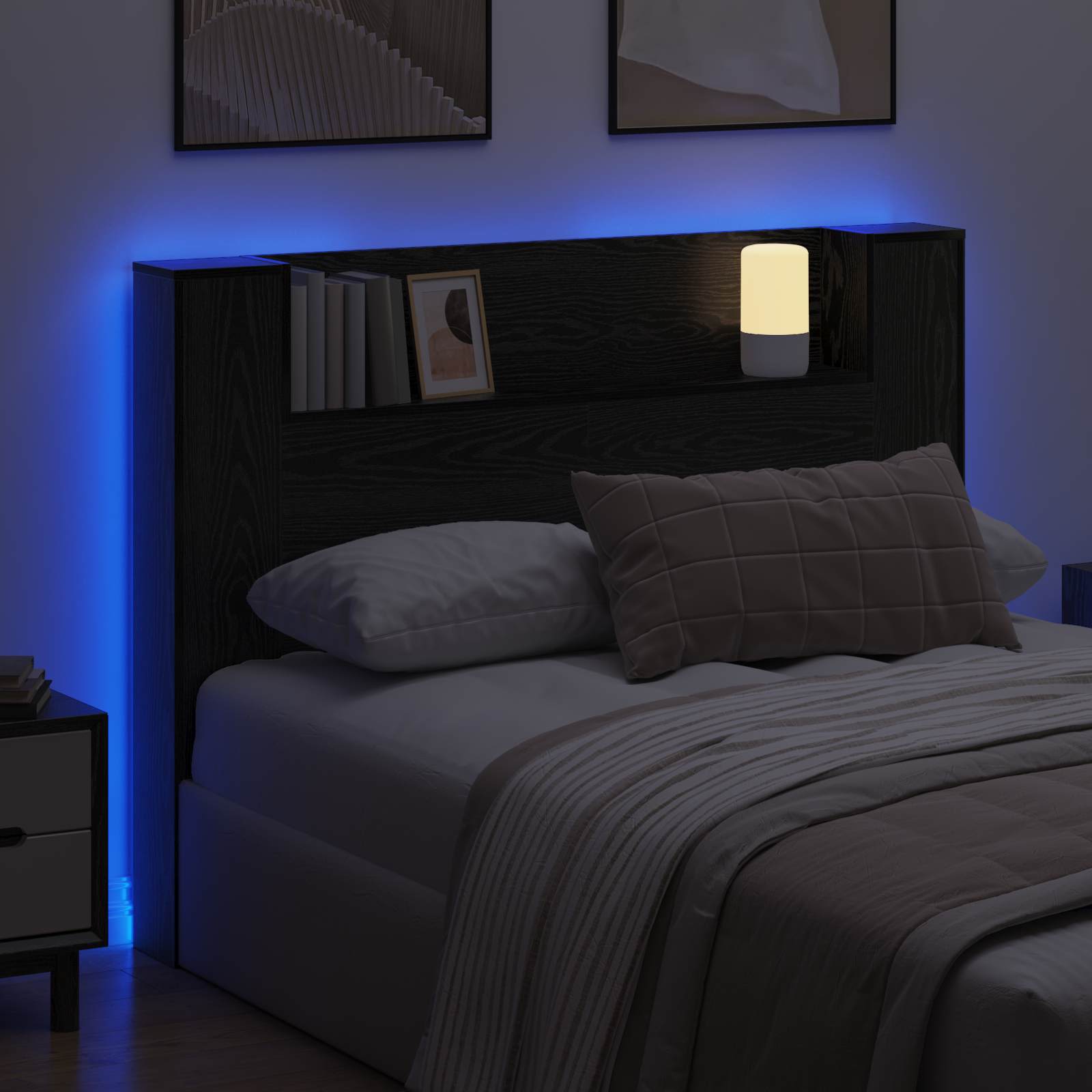 Hoofdbord Kast met LED Zwart Eiken 140 x 16,5 x 103,5 cm