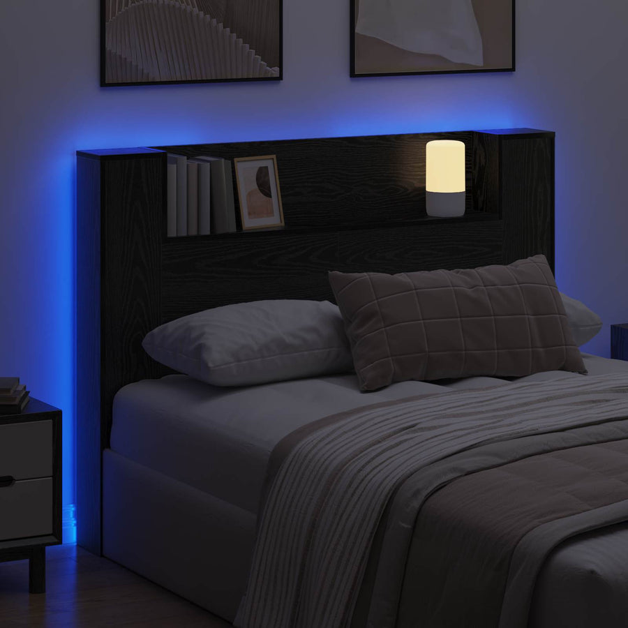 Hoofdbord Kast met LED Zwart Eiken 140 x 16,5 x 103,5 cm