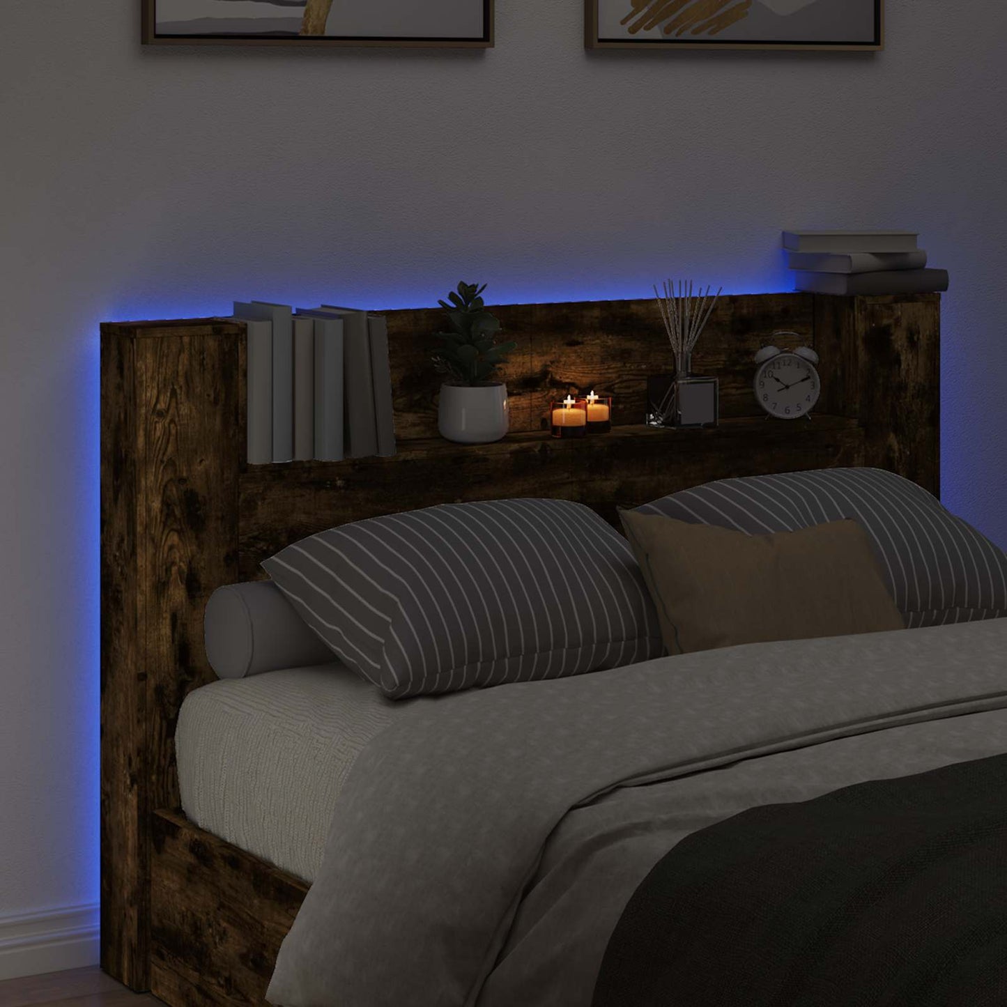 Hoofdbord Kast met LED Gerookt eiken 160 x 16,5 x 103,5 cm
