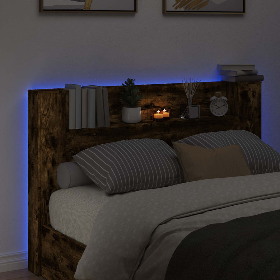 Hoofdbord Kast met LED Gerookt eiken 160 x 16,5 x 103,5 cm
