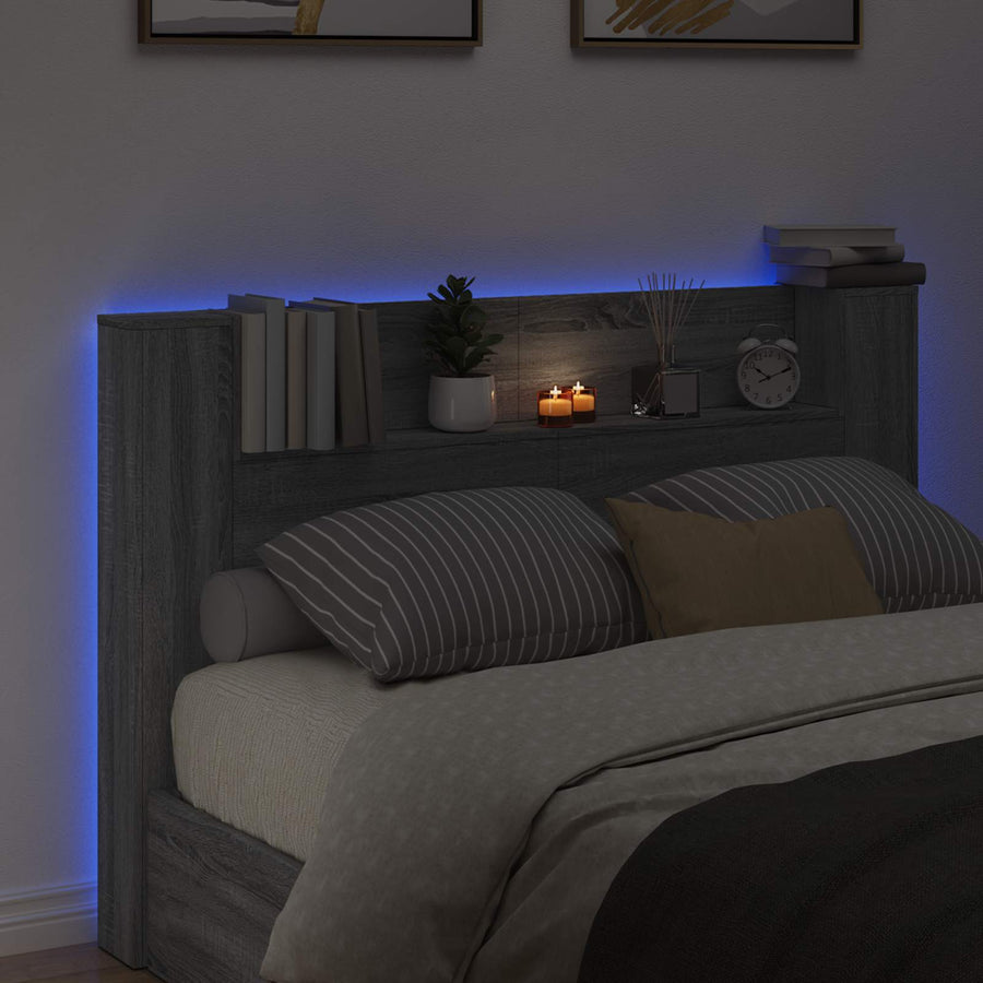 Hoofdbord Kast met LED Grijs Sonoma 160 x 16,5 x 103,5 cm