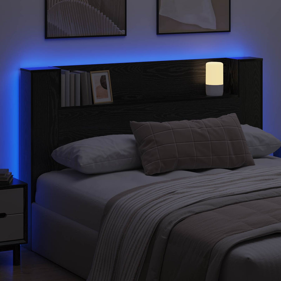 Hoofdbord Kast met LED Zwart Eiken 160 x 16,5 x 103,5 cm