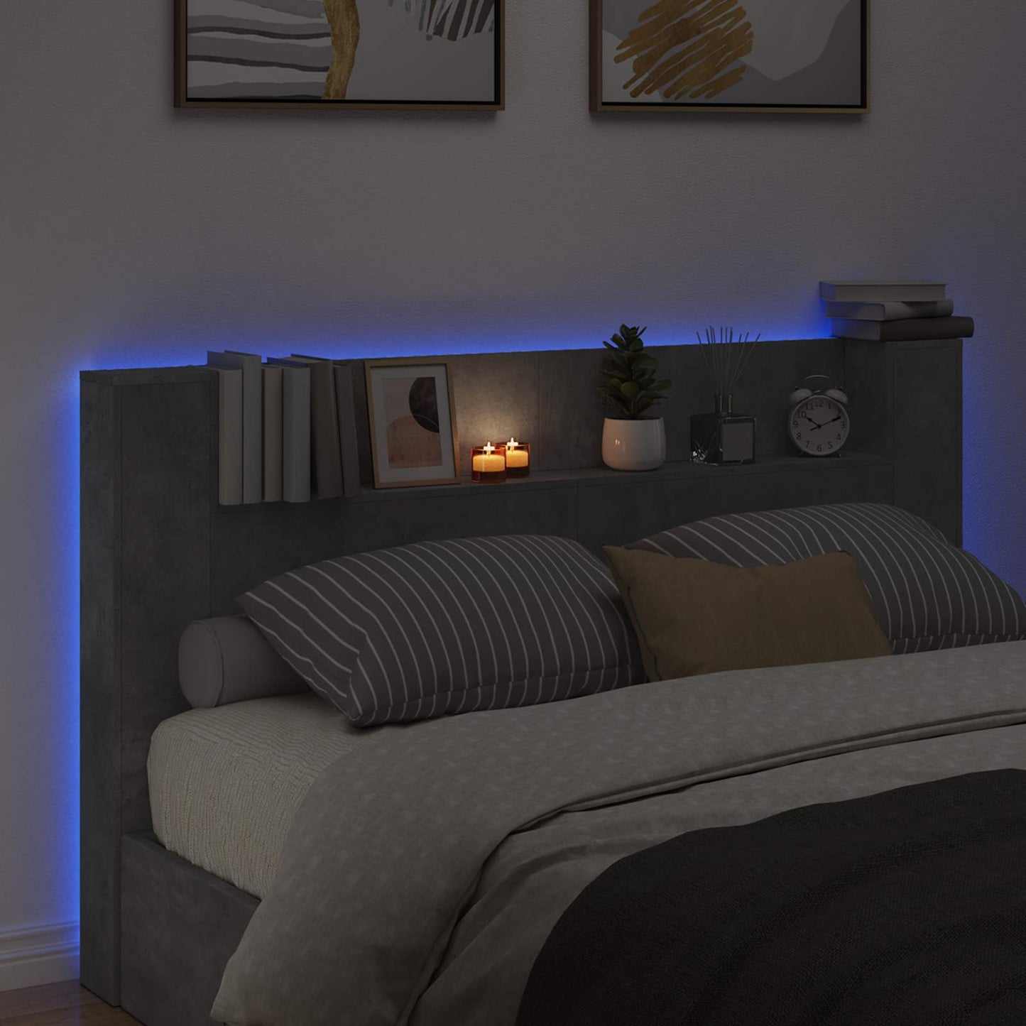 Hoofdbord Kast met LED Betonkleurig 180 x 16,5 x 103,5 cm