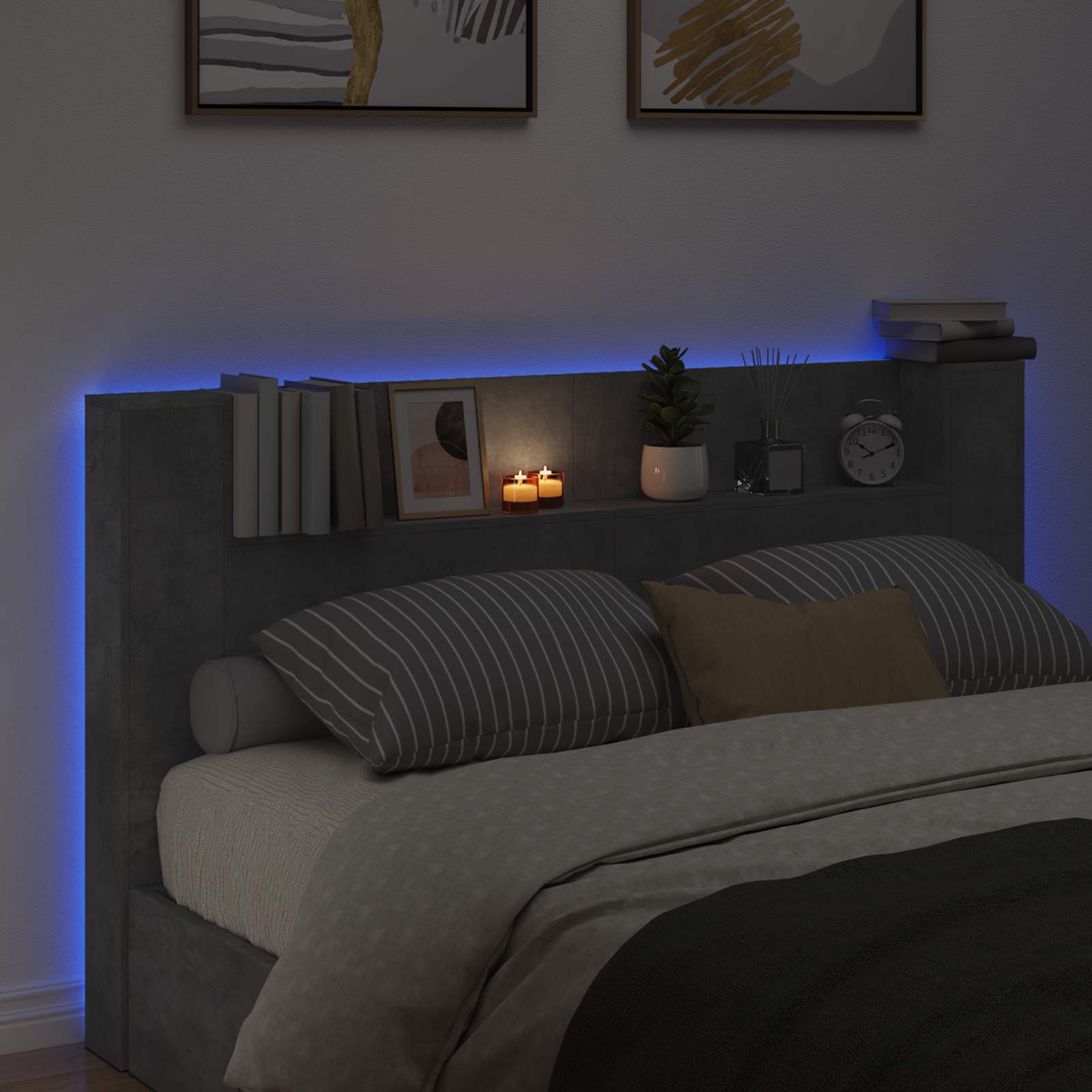 Hoofdbord Kast met LED Betonkleurig 180 x 16,5 x 103,5 cm