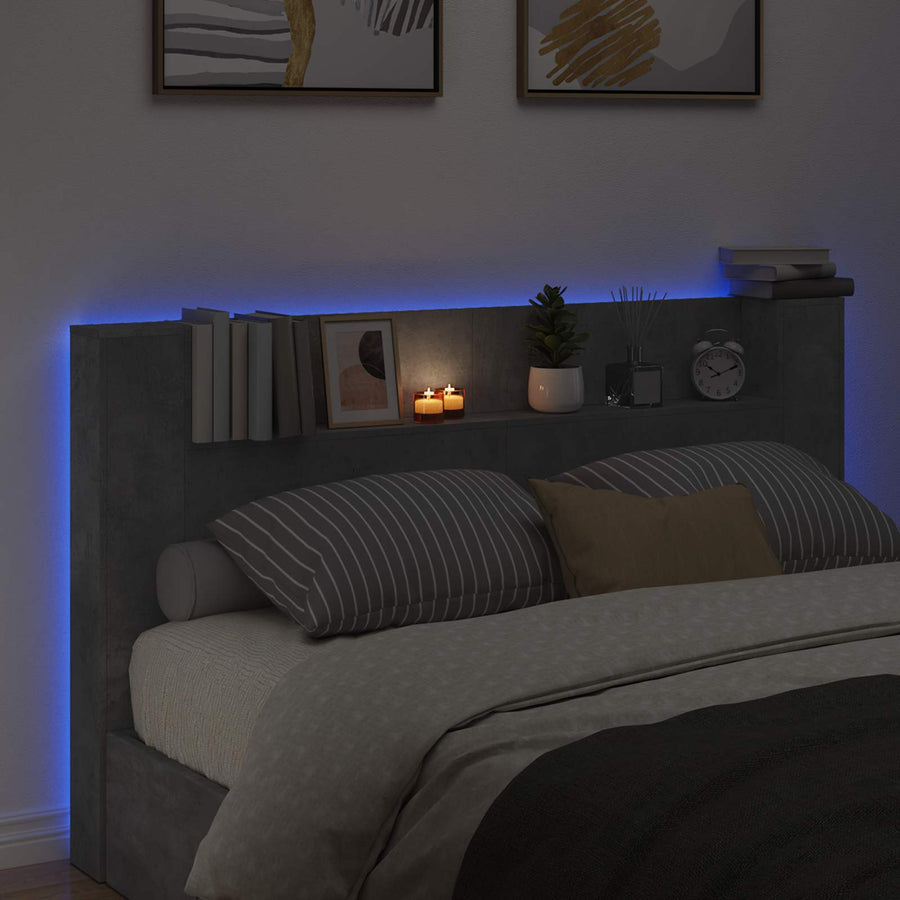 Hoofdbord Kast met LED Betonkleurig 180 x 16,5 x 103,5 cm