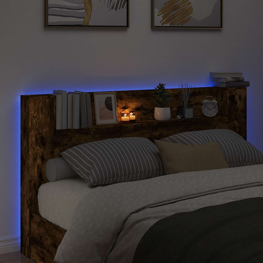 Hoofdbord Kast met LED Gerookt eiken 180 x 16,5 x 103,5 cm