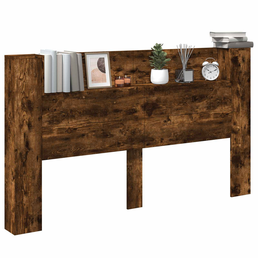 Hoofdbord Kast met LED Gerookt eiken 180 x 16,5 x 103,5 cm