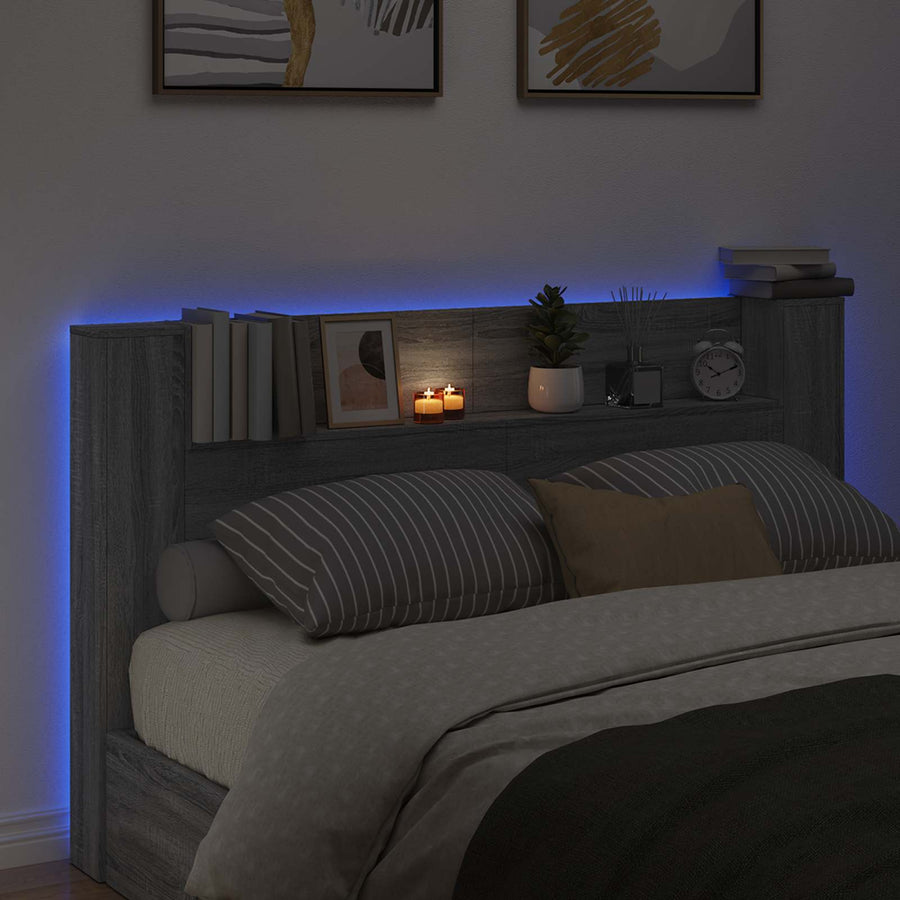 Hoofdbord Kast met LED Grijs Sonoma 180 x 16,5 x 103,5 cm