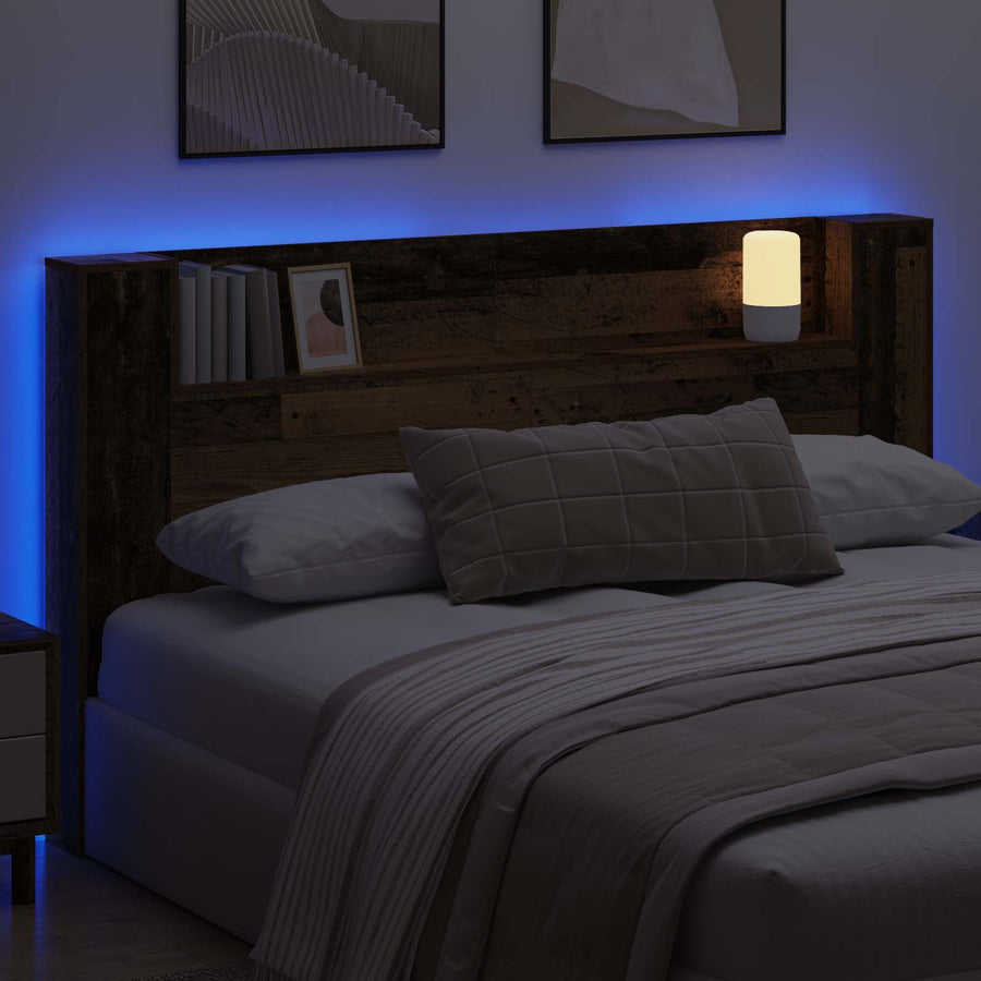 Hoofdbord Kast met LED met plank Oudhout 180 x 16,5 x 103,5 cm