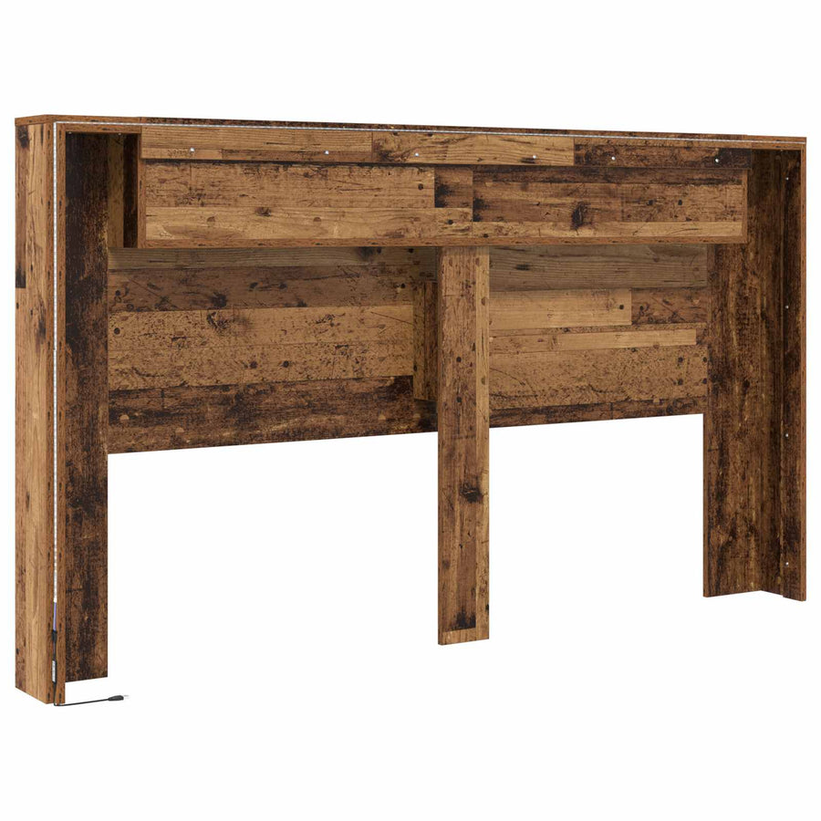 Hoofdbord Kast met LED met plank Oudhout 180 x 16,5 x 103,5 cm