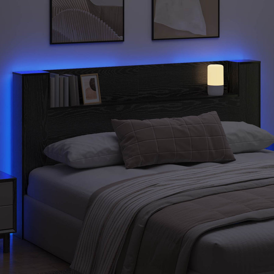 Hoofdbord Kast met LED Zwart Eiken 180 x 16,5 x 103,5 cm