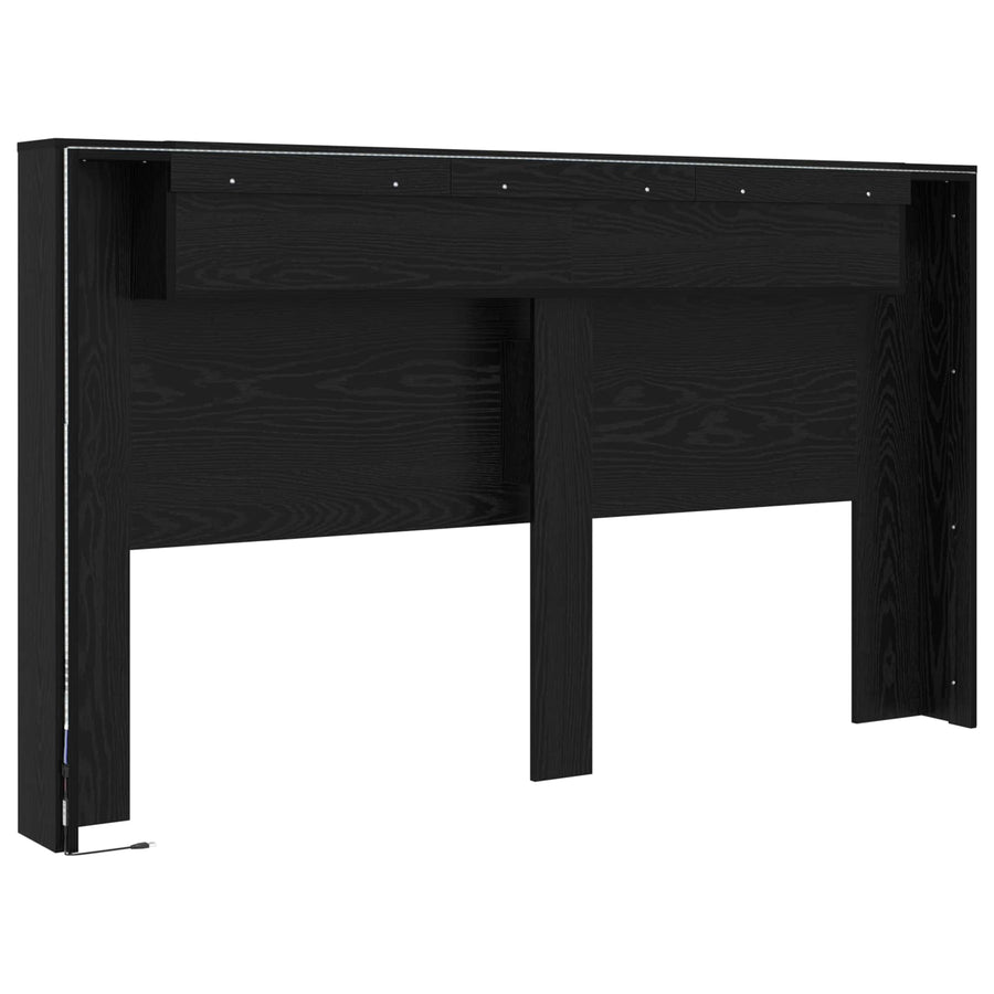 Hoofdbord Kast met LED Zwart Eiken 180 x 16,5 x 103,5 cm