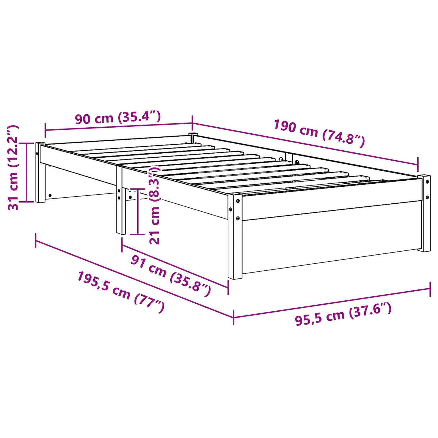 Bedframe Massief dennenhout