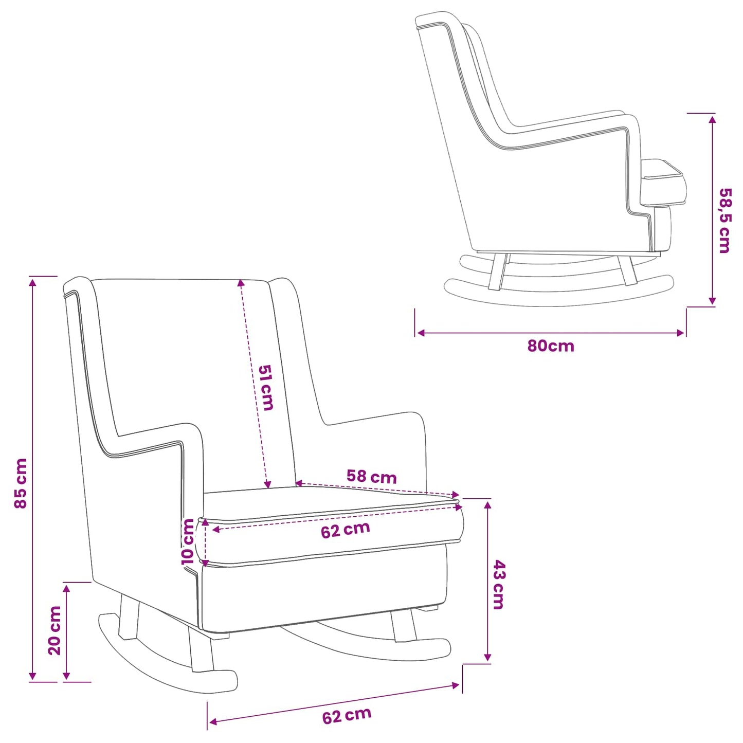 Schommelstoel Donkergrijs 62 x 80 x 85 cm Schapenstof
