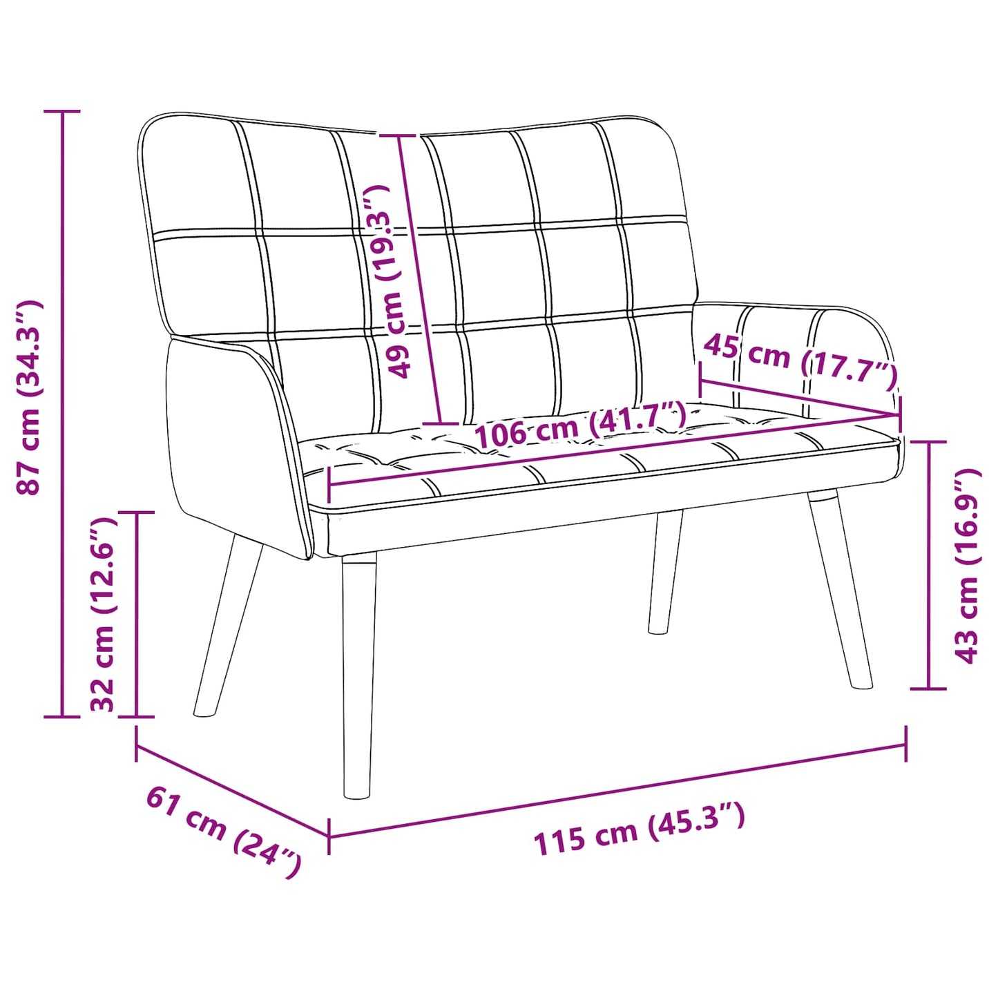 Twee Persoons Sofa Blauw 115 x 61 x 87 cm Stof