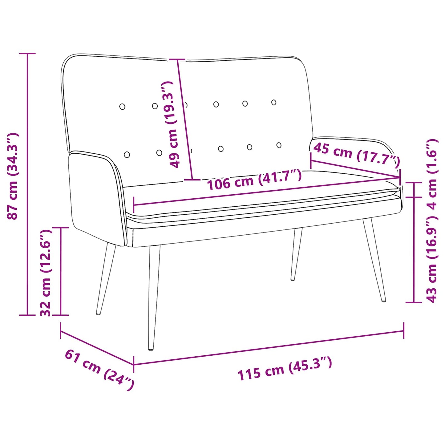 2-Zits Sofa Lichtgrijs 115 x 61 x 87 cm Stof