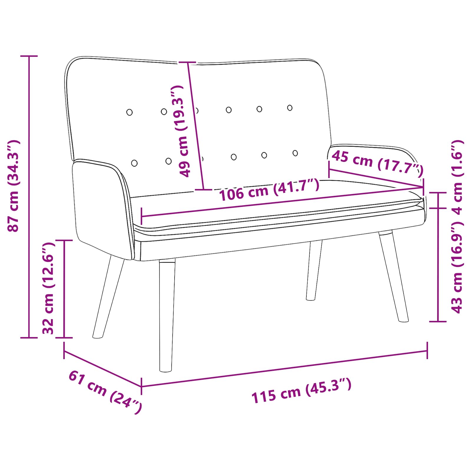 Twee Persoons Sofa Turquoise 115 x 61 x 87 cm Fluweel