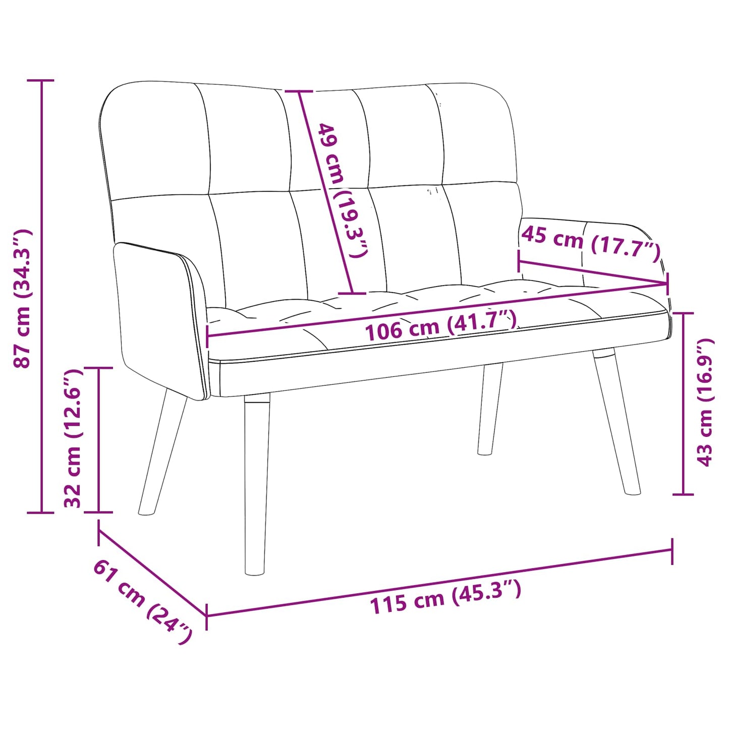 Twee Persoons Sofa Turquoise 115 x 61 x 87 cm Fluweel