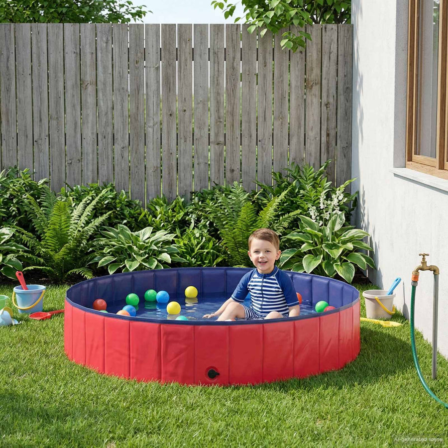 Opvouwbaar zwembadd voor honden Rood en blauw Ø 160 x 30 cm PVC