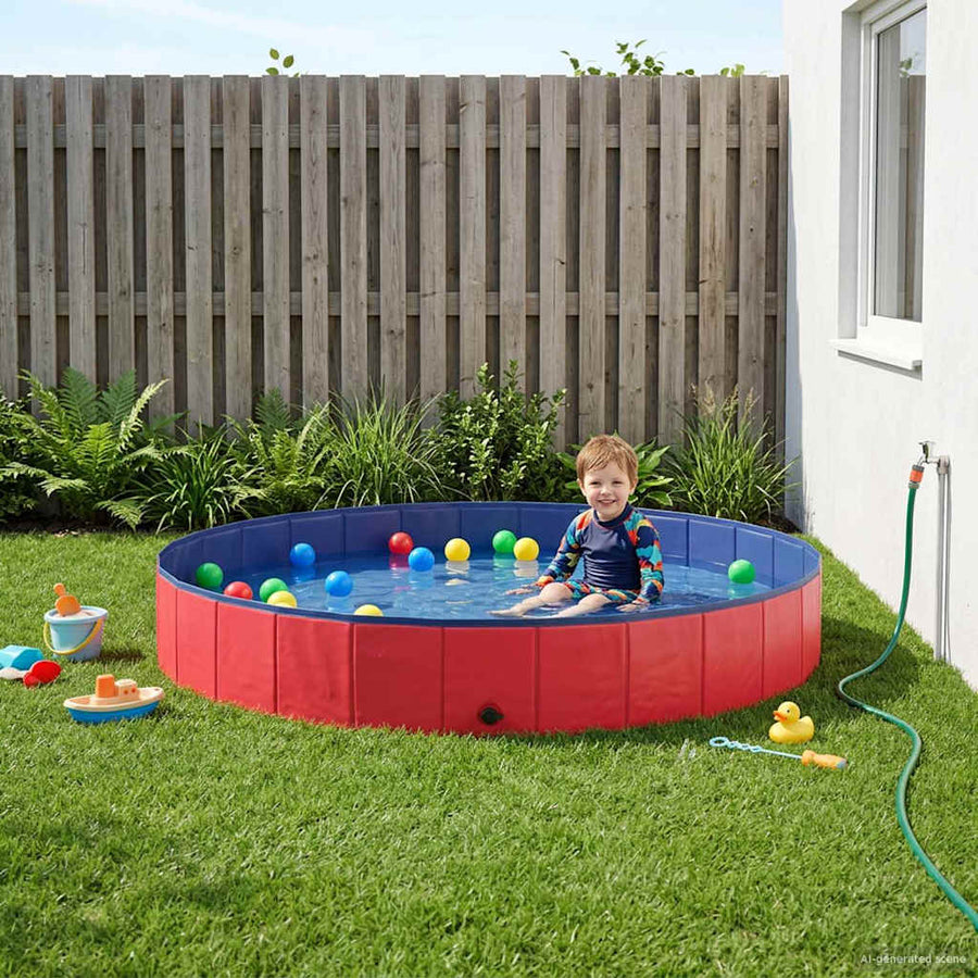 Kinderen Zwembad Rood Ø200 x 30 cm Dik PVC en Gelaagd Hout