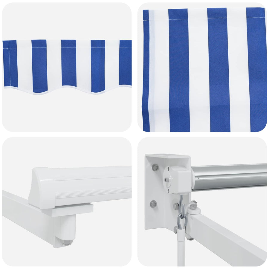 Handmatig uitschuifbare luifel Blauw en Wit 3,5 x 2 m