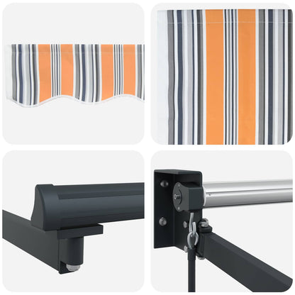Handmatig uitschuifbare luifel Oranje, Grijs en Blauw 3,5 x 2 m