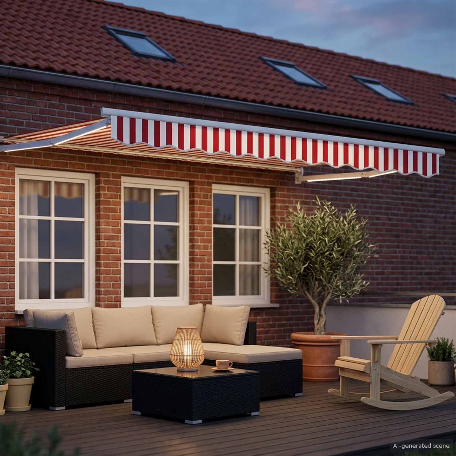 Handbediende luifel met LED's Rood en Wit 2,5 x 2 m