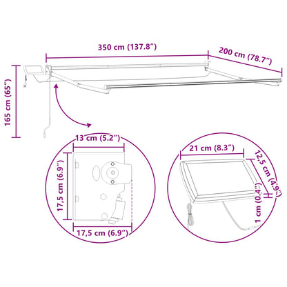 Handbediende luifel met LED's Beige 3,5 x 2 m
