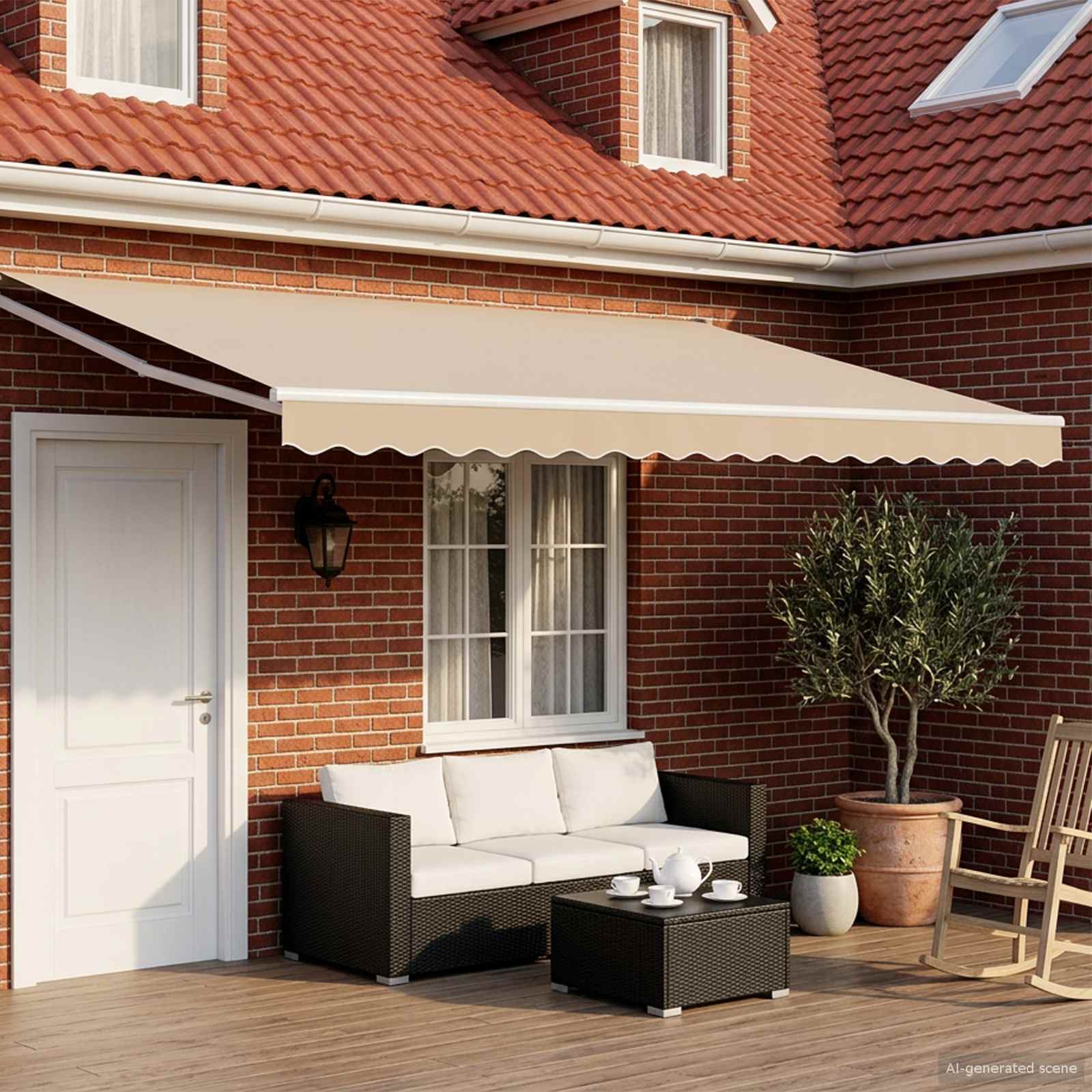 Handbediende luifel met LED's Beige en Wit 4 x 2 m