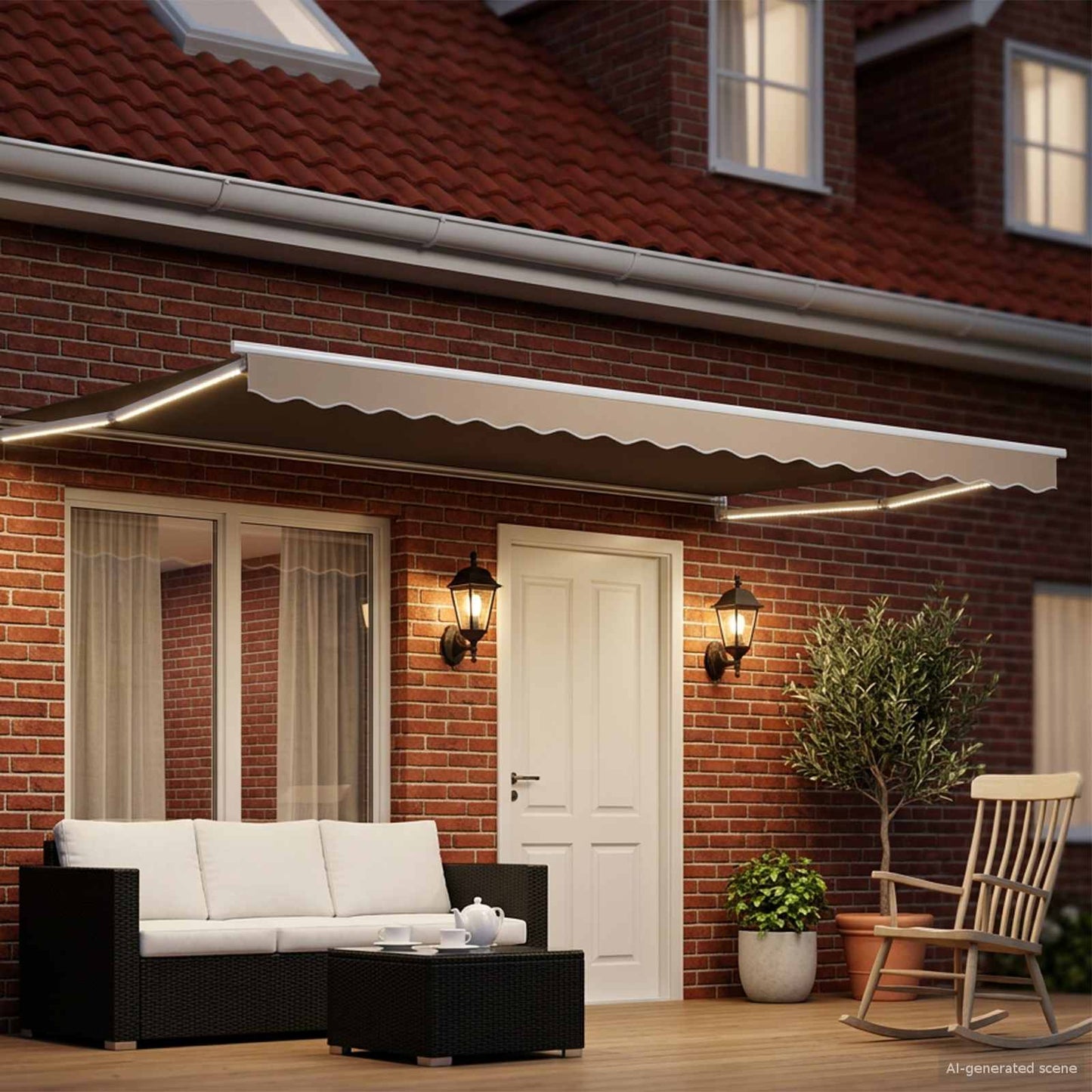 Handbediende luifel met LED's Beige en Wit 4 x 2 m