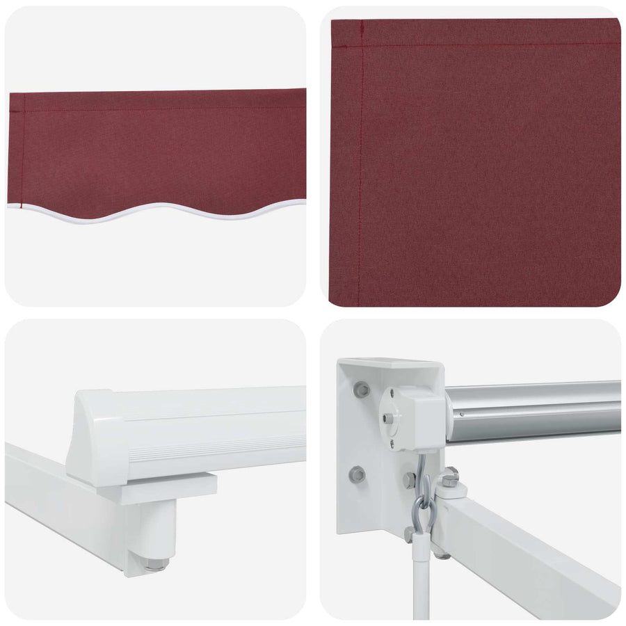 Handbediende luifel met LED's Bordeaux Rood 3,5 x 2,5 m