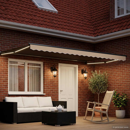 Handbediende luifel met LED's Beige en Antraciet 4 x 2 m