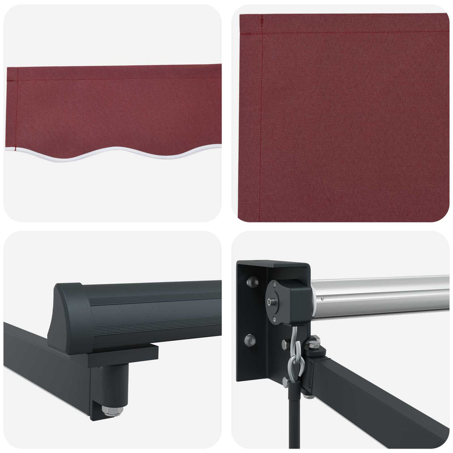 Handbediende luifel met LED's Bordeaux Rood 3,5 x 2,5 m