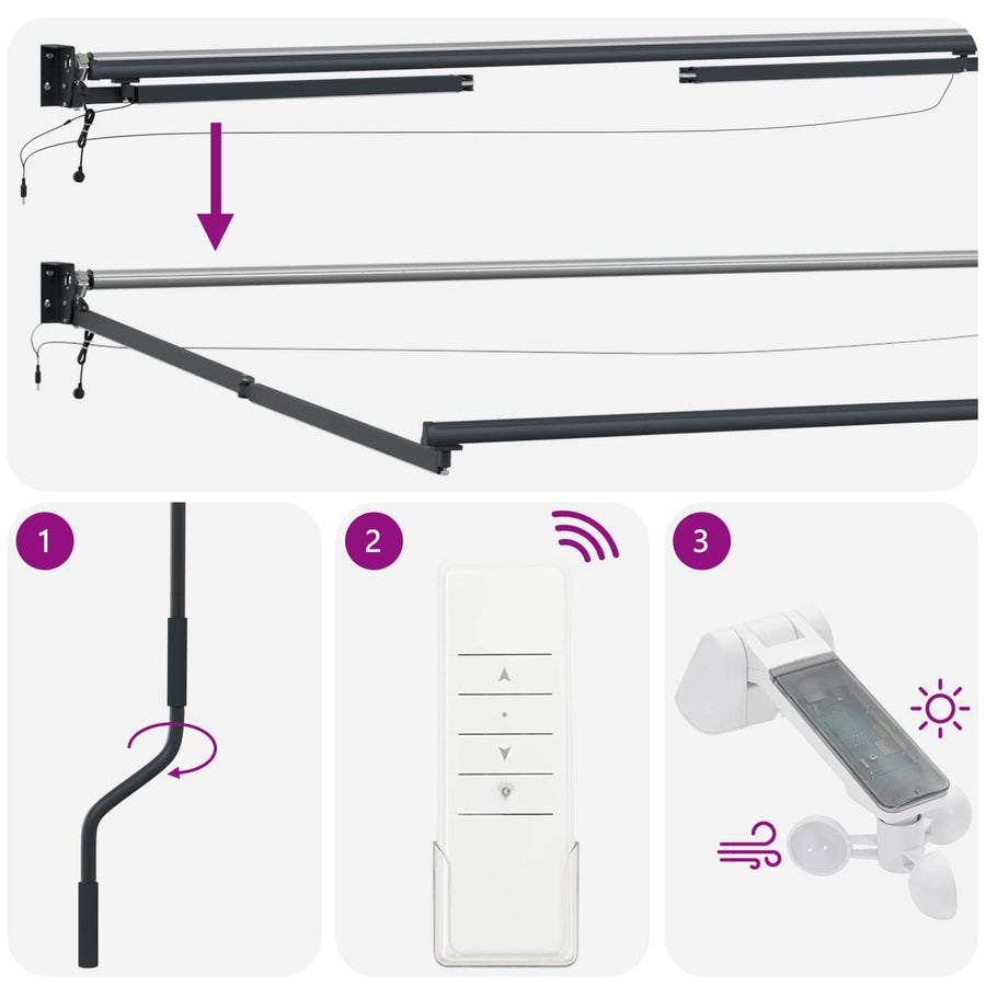Elektrisch zonnescherm met Antraciet 3 x 2,5 m Aluminium