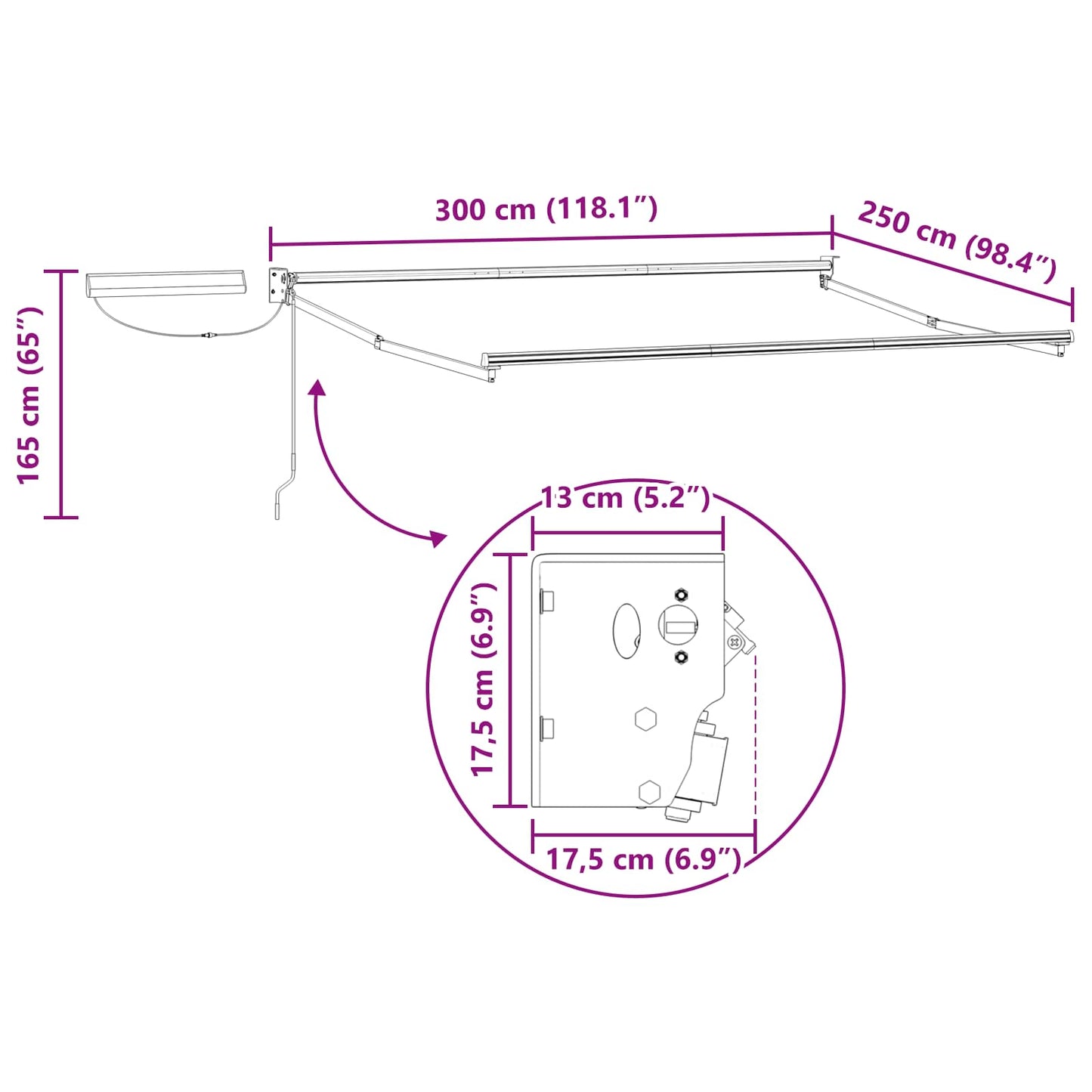 Elektrisch zonnescherm Bruin Aluminium