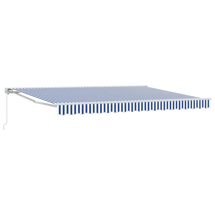 Handmatig uitschuifbare luifel Blauw en Wit 4,5 × 3 m