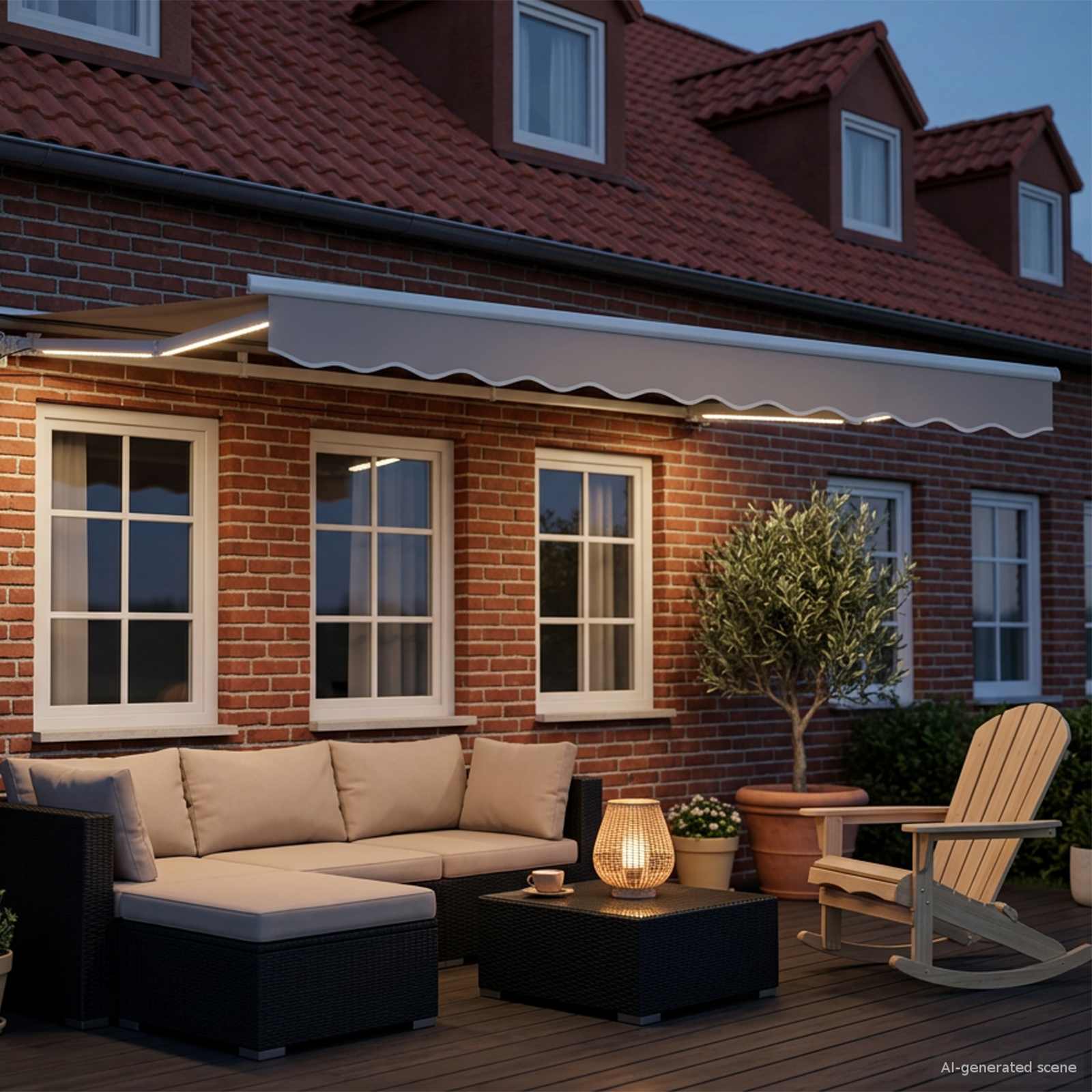 Handmatige Luifelhouder met LED's Lichtgrijs en wit. 2,5 x 2 m