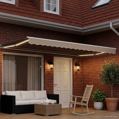 Handmatige Luifelhouder met LED's Beige en Wit 4 x 2 m