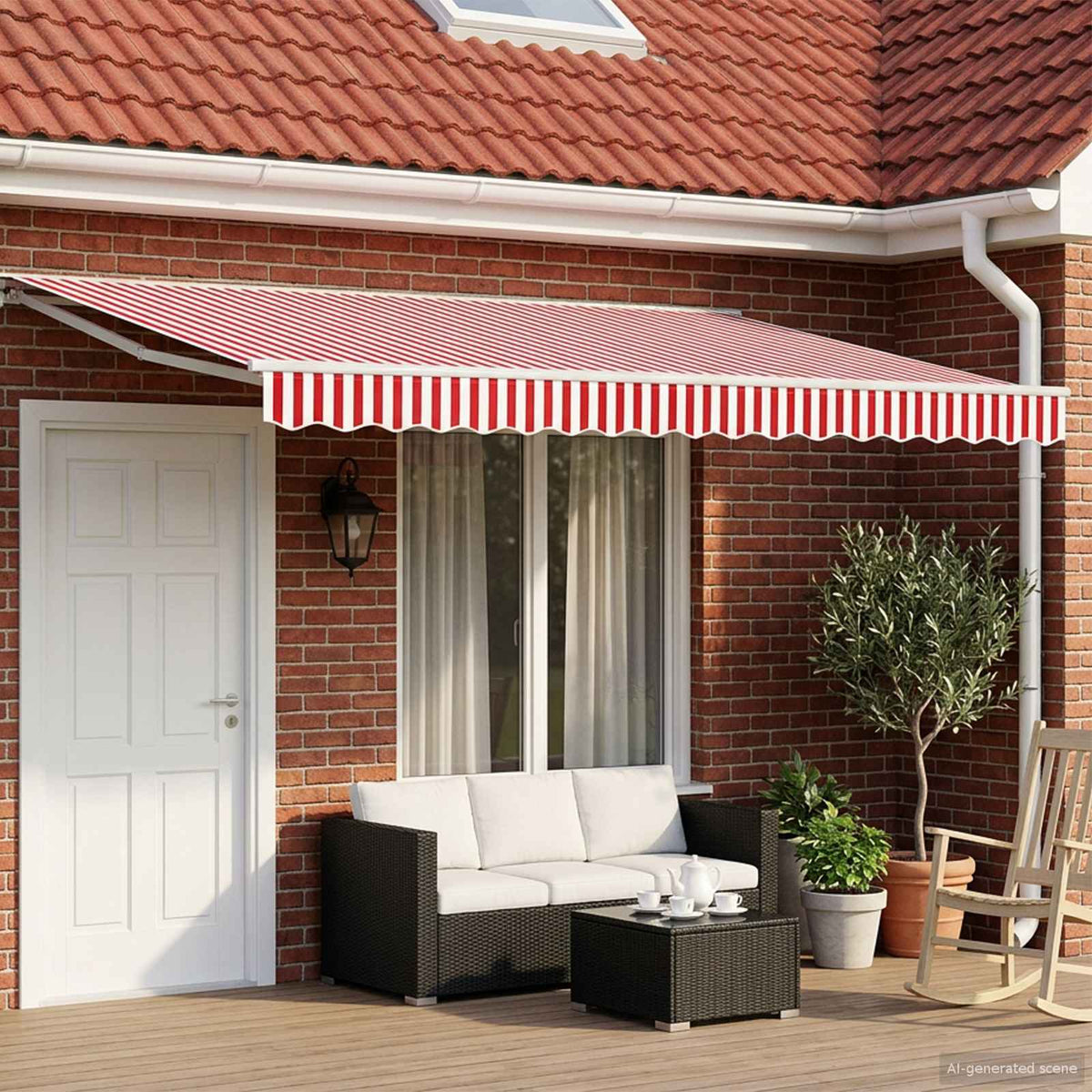 Handmatige Luifelhouder met LED's Rood en Wit 4 × 3 m