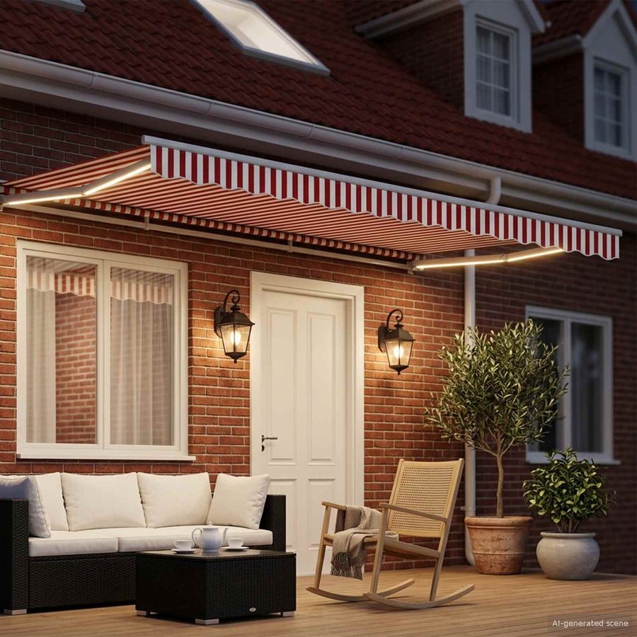 Handmatige Luifelhouder met LED's Rood en Wit 4 × 3 m
