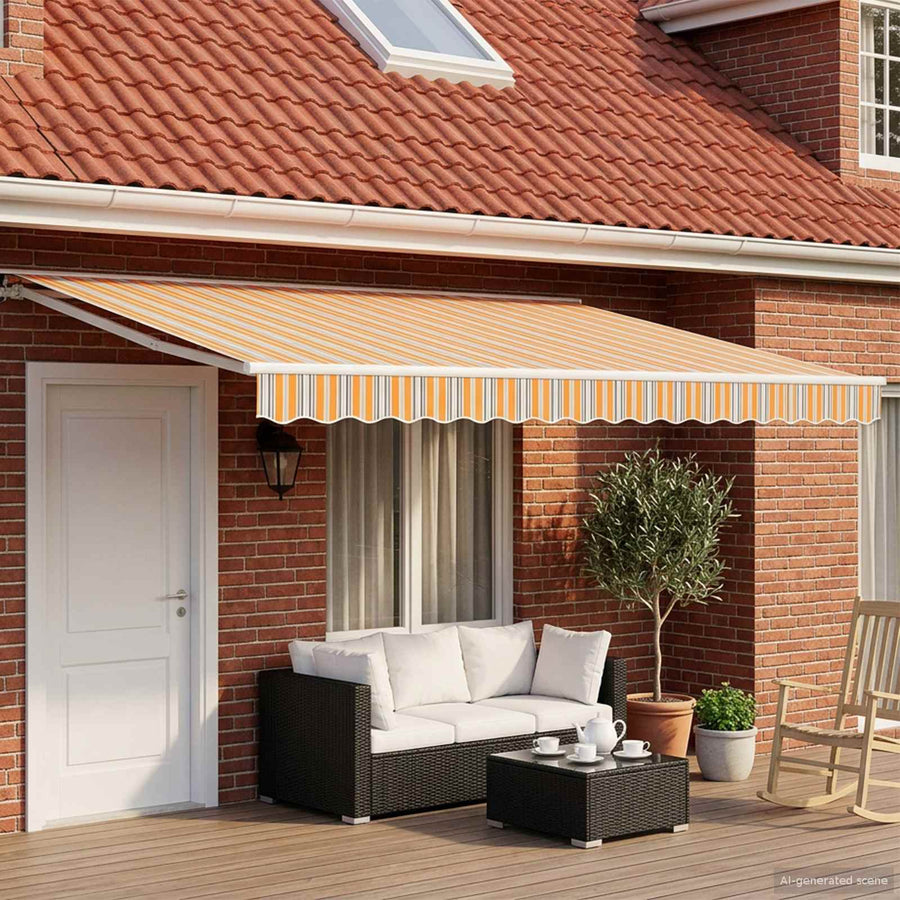 Handmatige Luifelhouder met LED's Blauw, Oranje, Wit 5 × 3,5 m