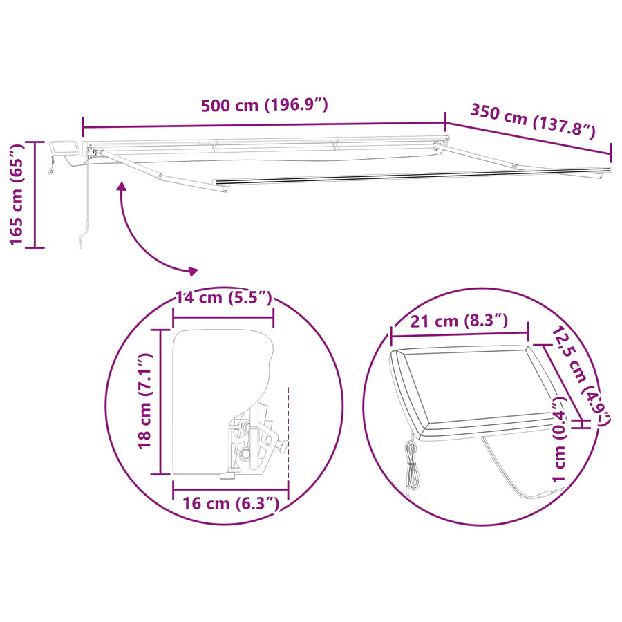 Handmatige Luifelhouder met LED's Bruin 5 × 3,5 m