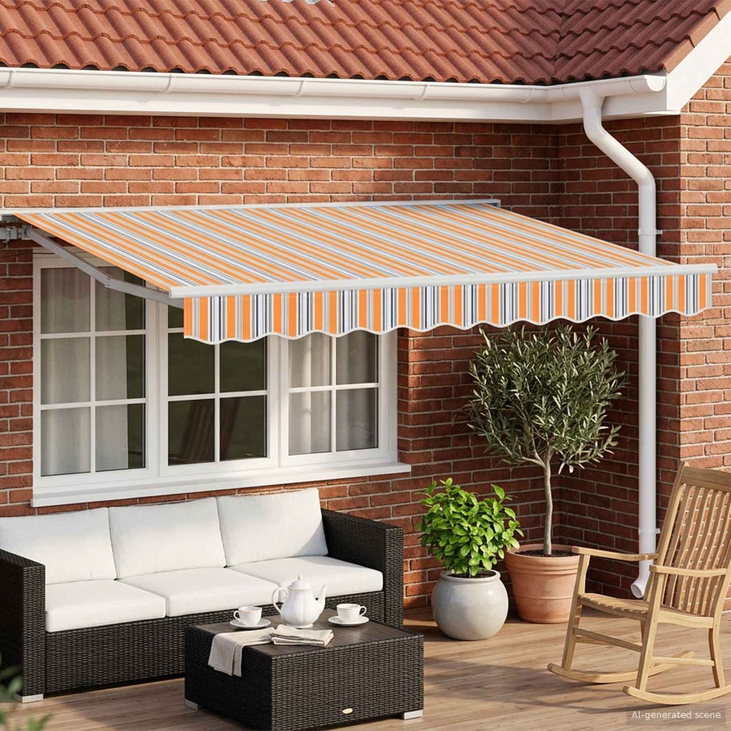 Elektrisch Uittrekbaar Zonnescherm Blauw, Oranje, Wit 3,5 x 2 m