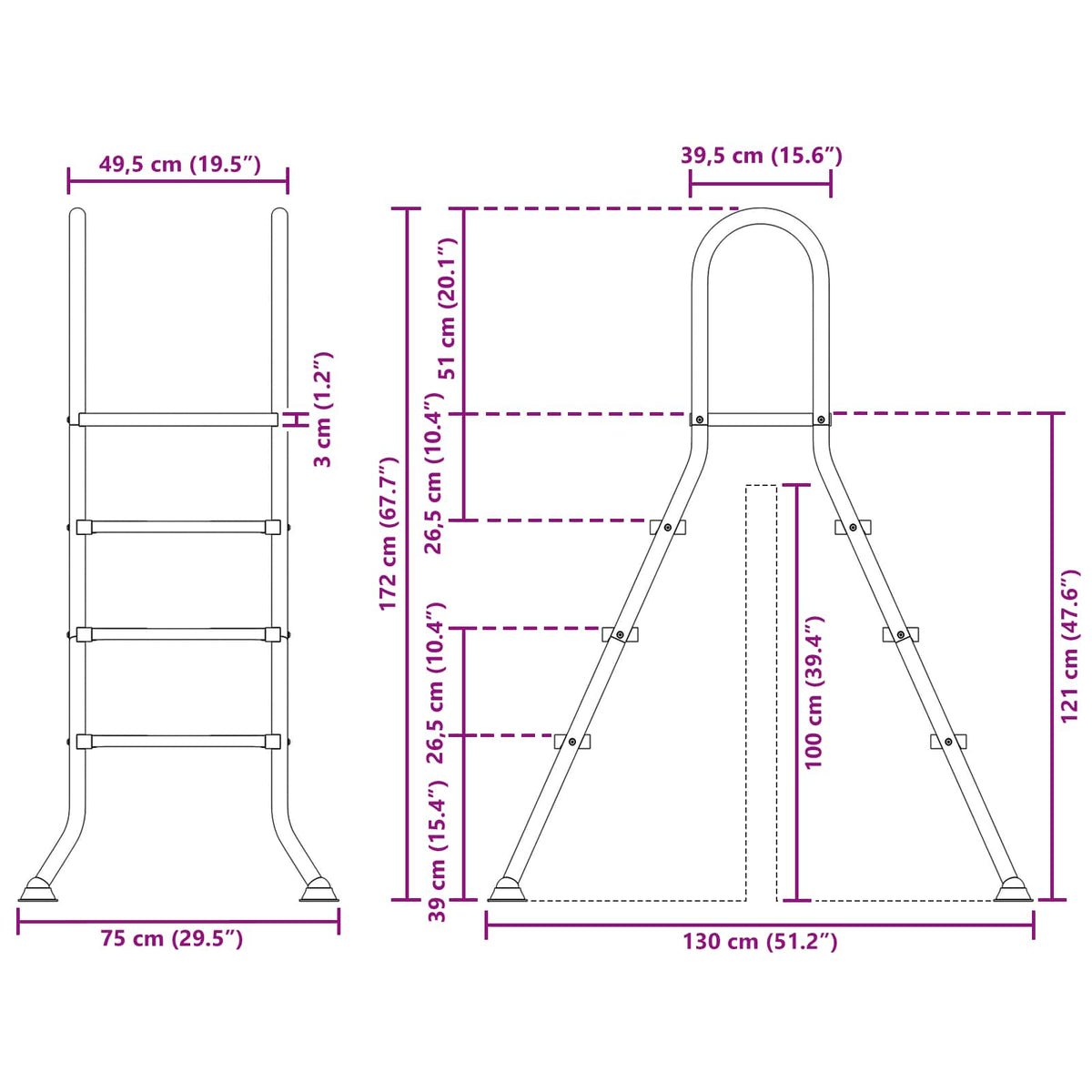 Ladder voor bovengronds zwembad 100 cm 3 treden zilver